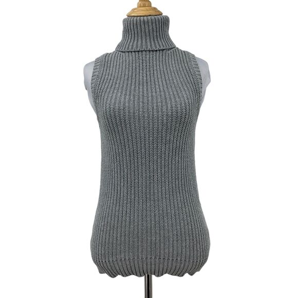 Michael Kors Sleeveless Funnel Neck Sweater Womens 2XS Grey Chunky Knit Stretch - Picture 1 of 15